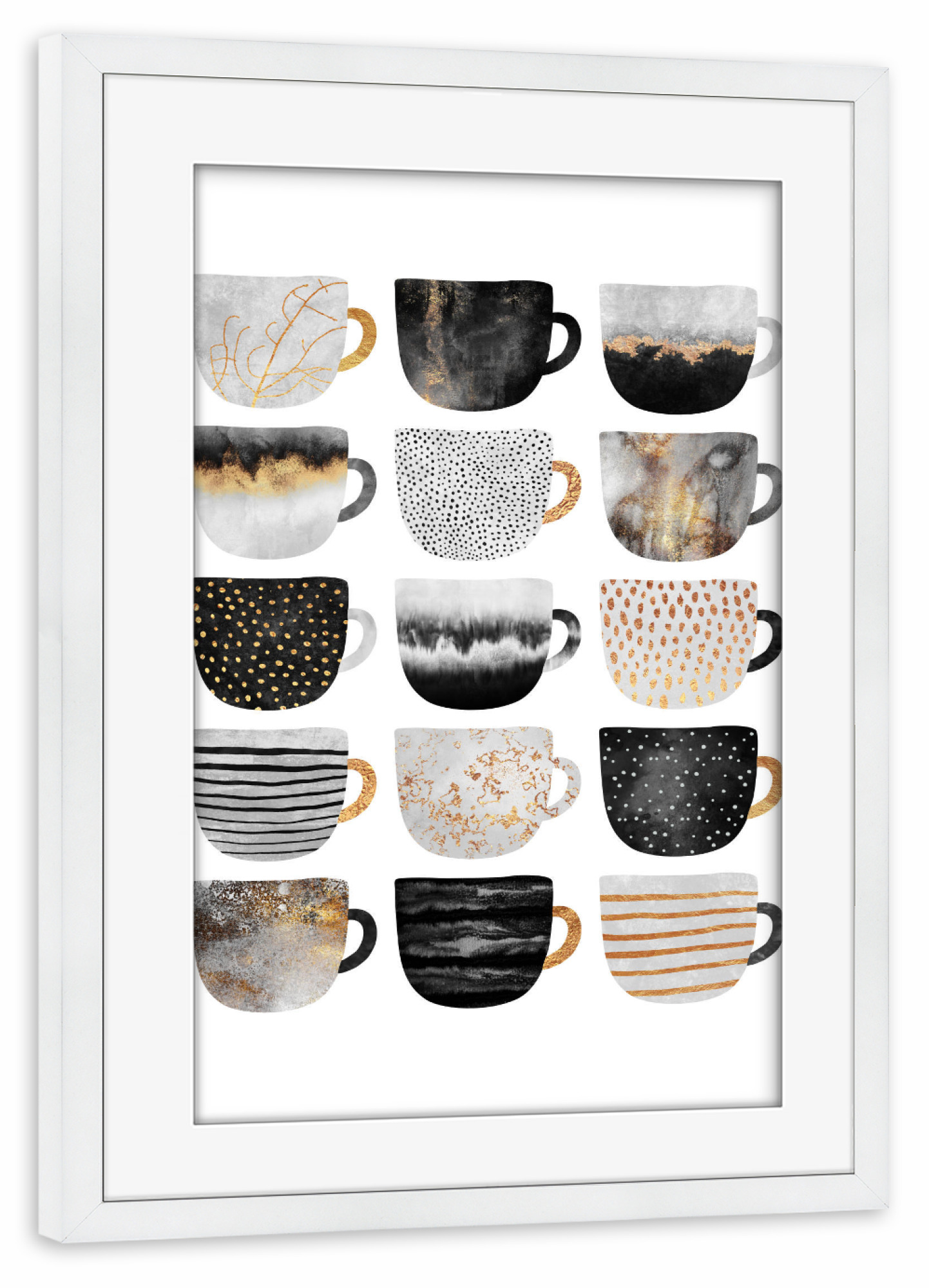 Poster mit Rahmen weiß "Pretty Coffee Cups 3" artboxONE - Essen & Trinken - Coffee,Coffee cups,Kitchen,Café,Tea,Teacups,Mugs