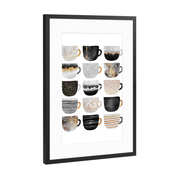 Poster mit Rahmen Schwarz (Metallic) "Pretty Coffee Cups 3" artboxONE - Essen & Trinken - Coffee,Coffee cups,Kitchen,Café,Tea,Teacups,Mugs