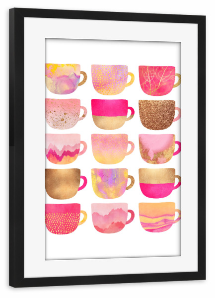 Poster mit Rahmen schwarz "Pretty Pink Coffee Cups" artboxONE - Essen & Trinken - Coffee,Coffee cups,Pink,Pretty,Café,Kitchen