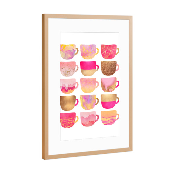 Poster mit Rahmen Kupfer "Pretty Pink Coffee Cups" artboxONE - Essen & Trinken - Coffee,Coffee cups,Pink,Pretty,Café,Kitchen