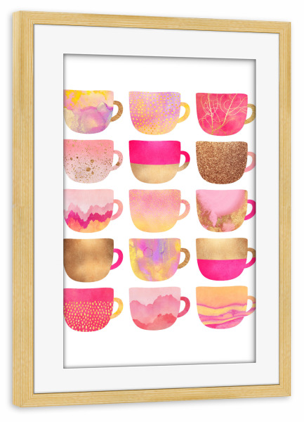 Poster mit Rahmen kiefer "Pretty Pink Coffee Cups" artboxONE - Essen & Trinken - Coffee,Coffee cups,Pink,Pretty,Café,Kitchen