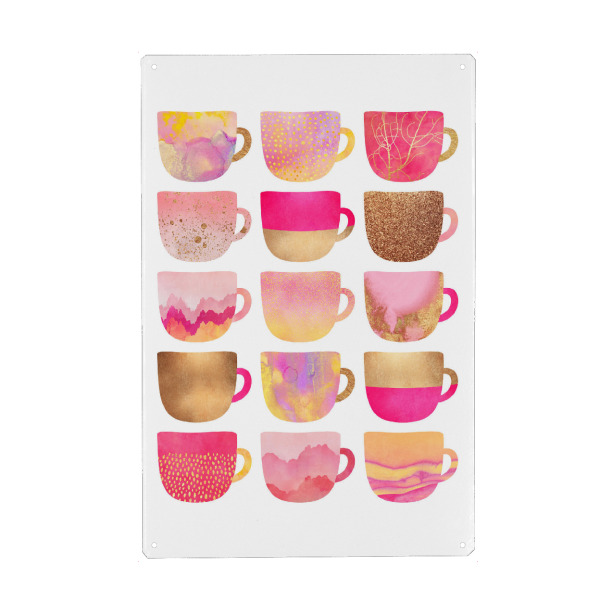 Metall Poster "Pretty Pink Coffee Cups" artboxONE - Essen & Trinken - Coffee,Coffee cups,Pink,Pretty,Café,Kitchen - Blechschild