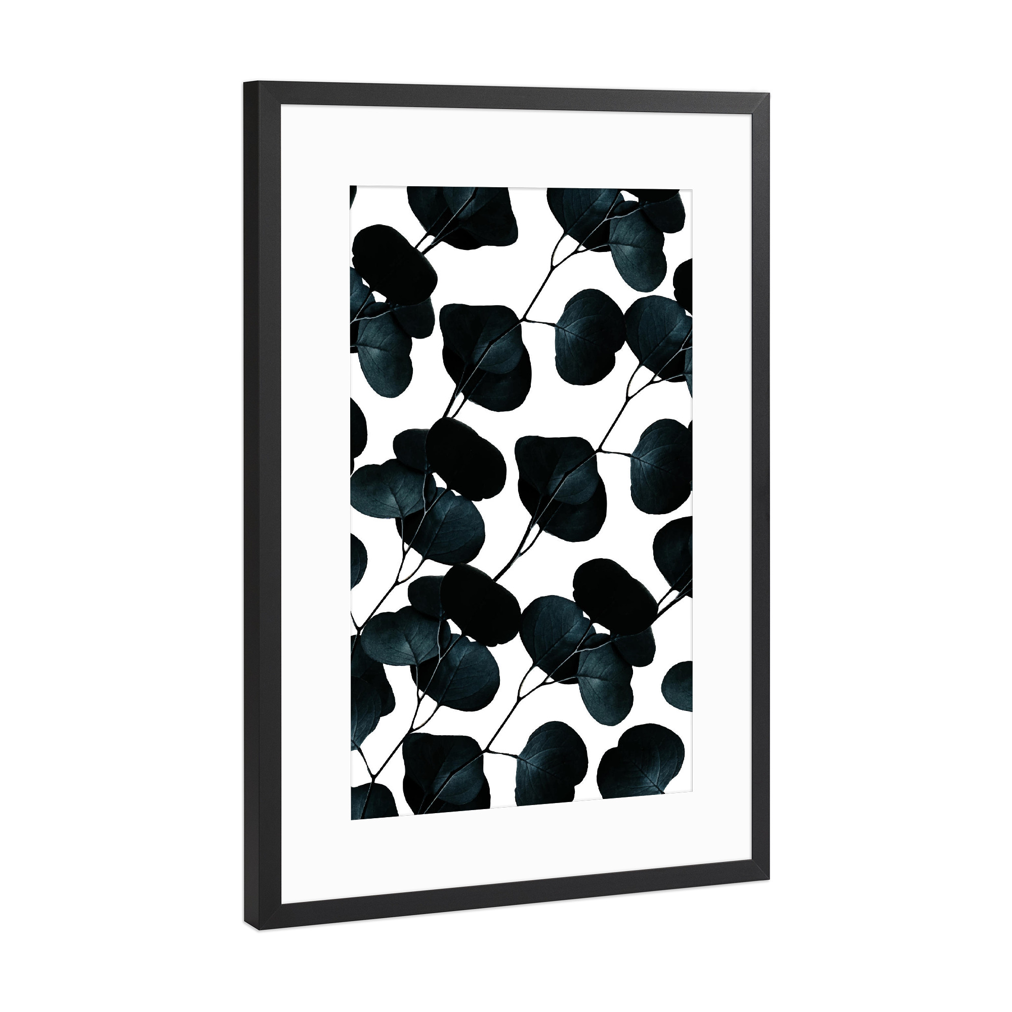 Poster mit Rahmen Schwarz (Metallic) "Dark Leaves" artboxONE - Natur,Floral,Schwarzweiß