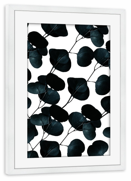 Poster mit Rahmen weiß "Dark Leaves" artboxONE - Natur,Floral,Schwarzweiß