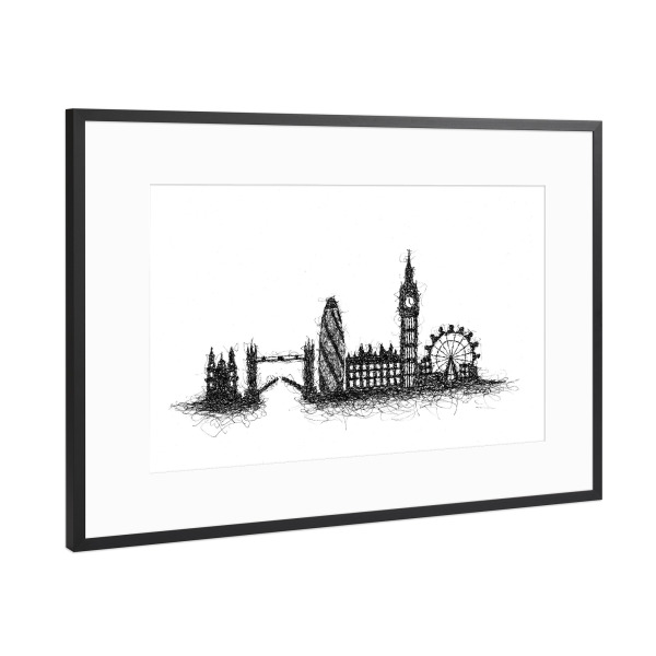 Poster mit Rahmen Schwarz (Metallic) "Skyline London" artboxONE - Städte,Städte / London,Schwarzweiß