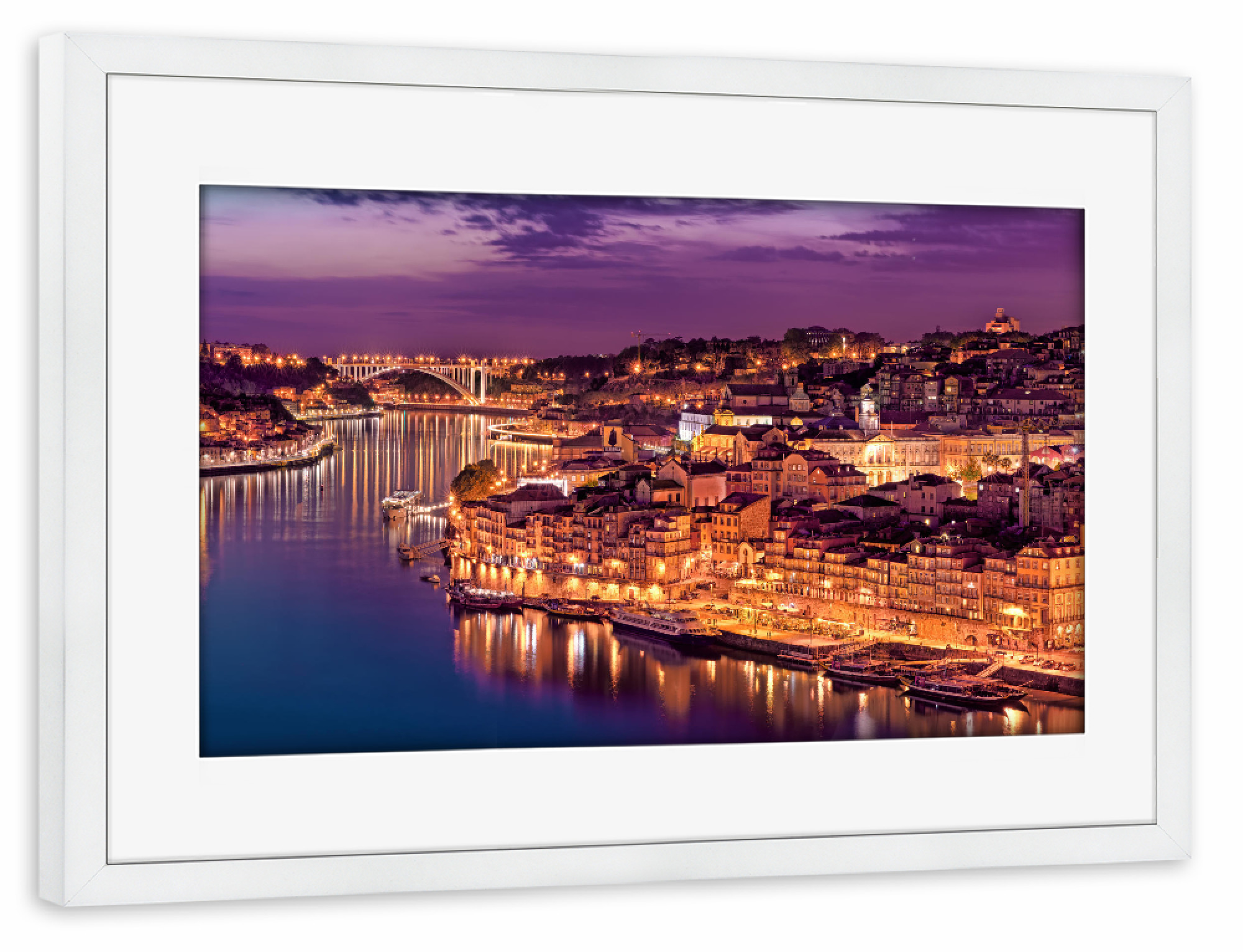 Poster mit Rahmen weiß "Porto bei Nacht" artboxONE - Städte,Reise,Architektur