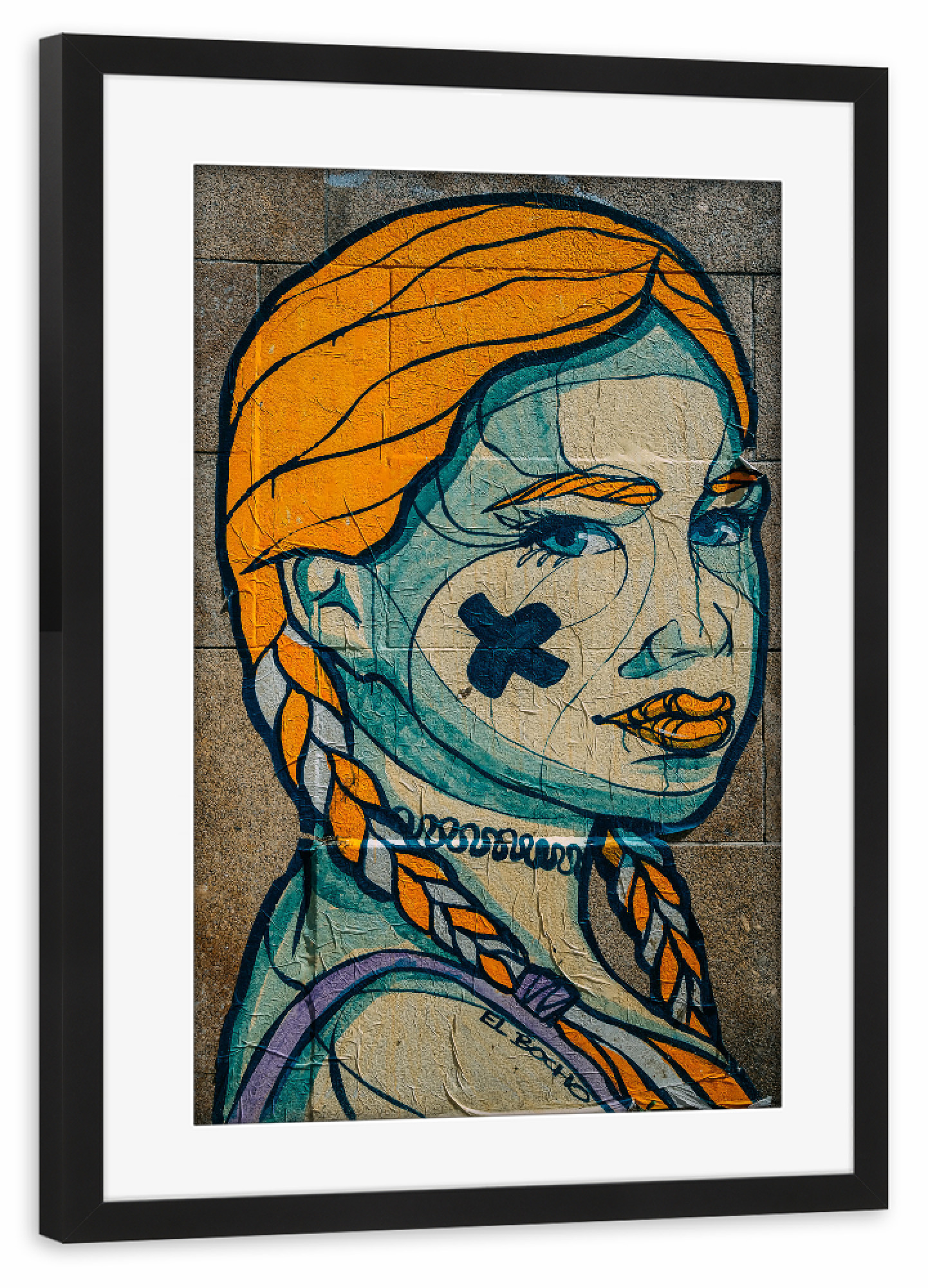 Poster mit Rahmen schwarz "El Bocho" artboxONE - Menschen,Streetart - Streetart,Portrait,Kunst,Gesicht,Frau,Abstrakt,Wand,Mädchen,Girl,Wall,Art,Face