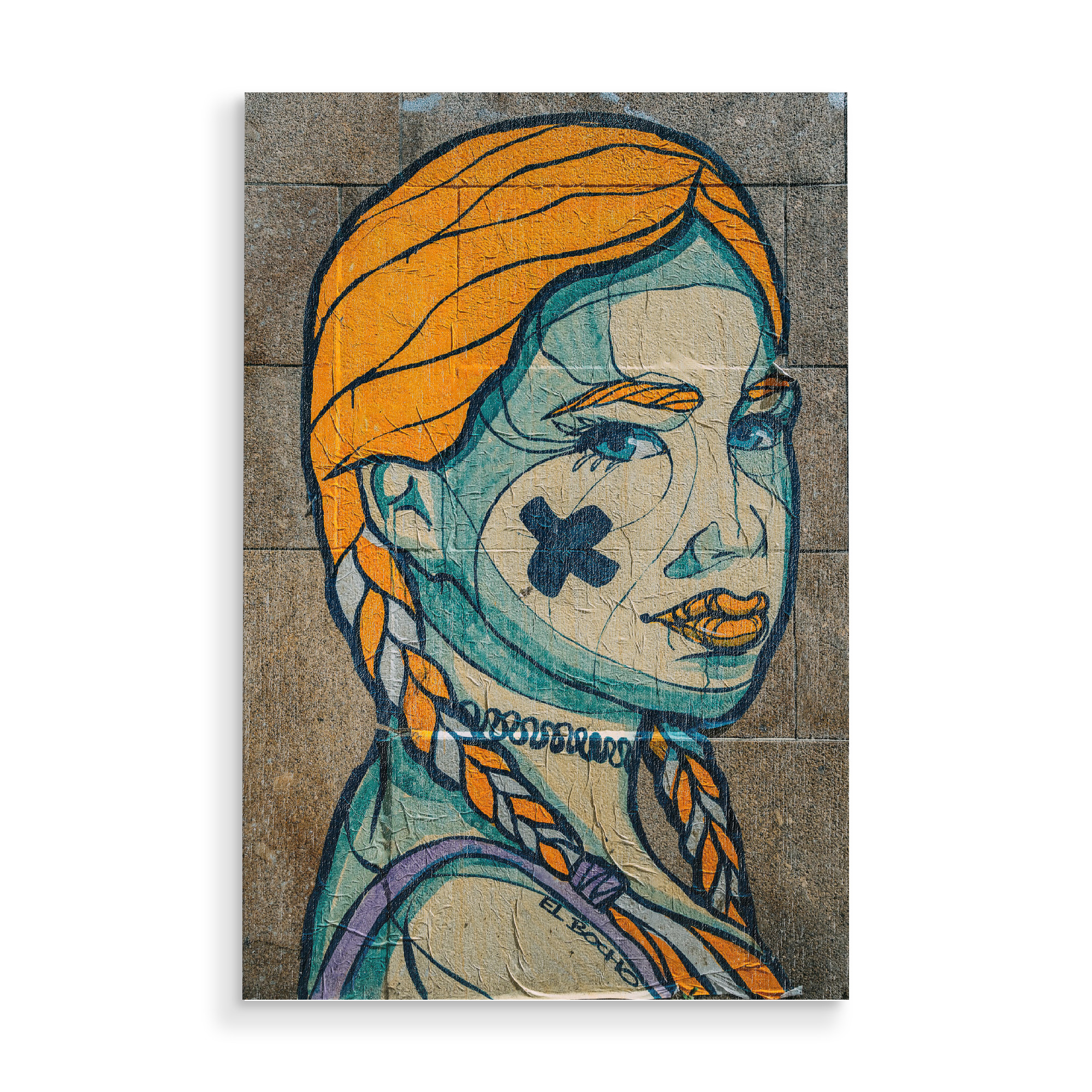 Holzbild "El Bocho" artboxONE - Menschen,Streetart - Streetart,Portrait,Kunst,Gesicht,Frau,Abstrakt,Wand,Mädchen,Girl,Wall,Art,Face