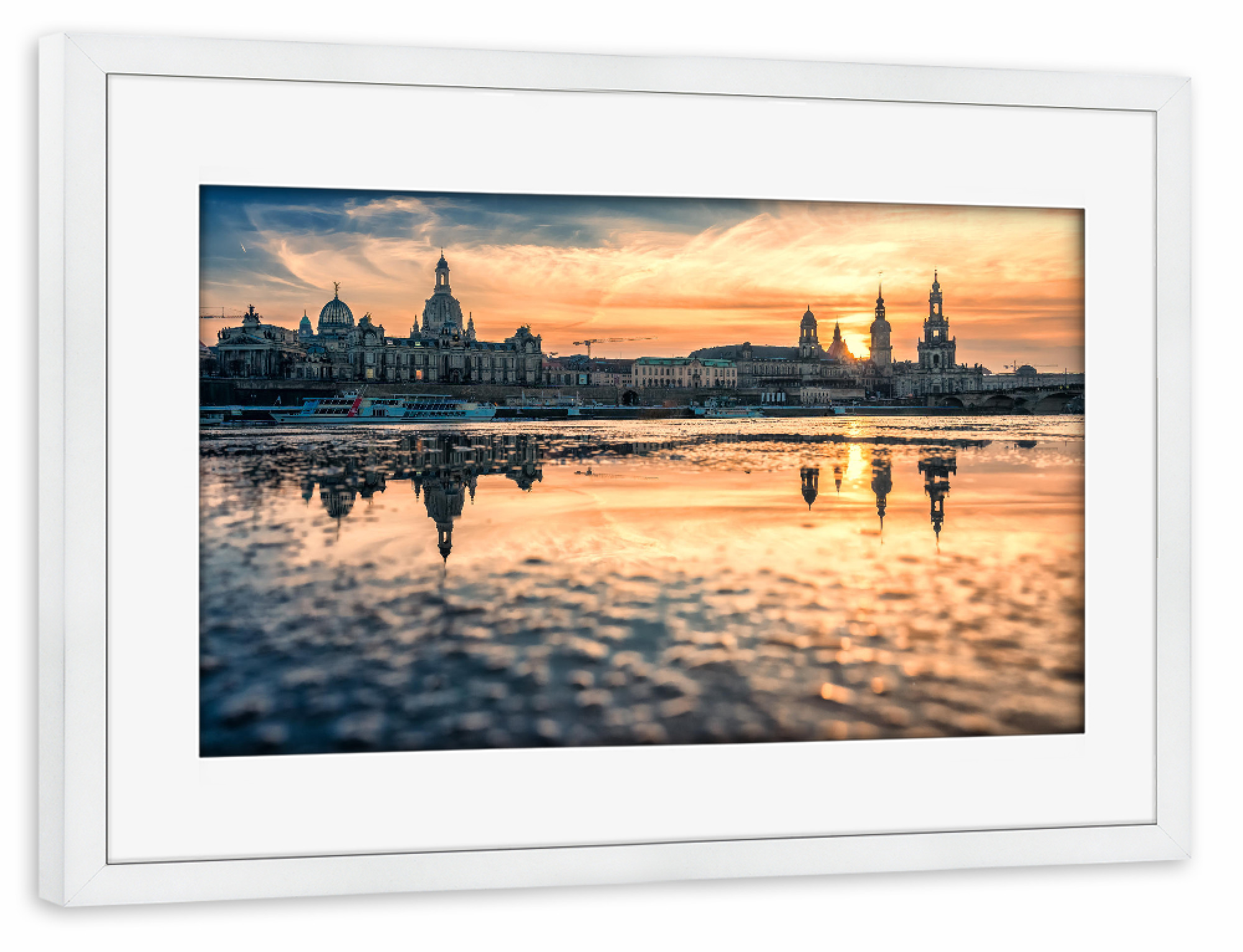 Poster mit Rahmen weiß "Dresden am Abend" artboxONE - Reise,Architektur,Städte / Dresden