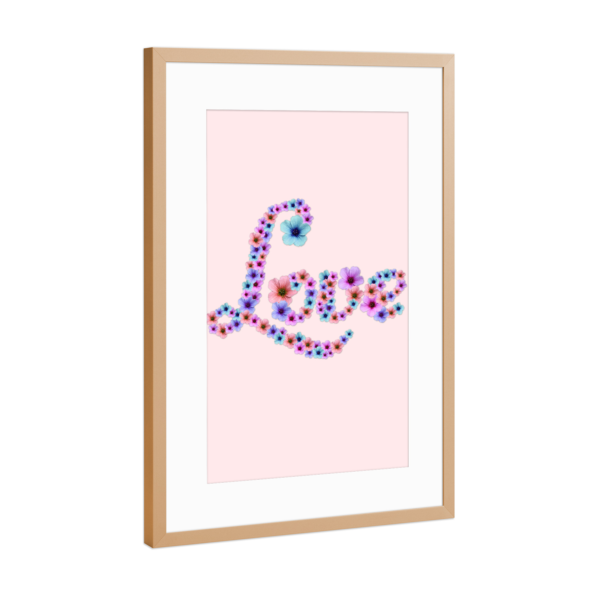 Poster mit Rahmen Kupfer "Blossom Love" artboxONE - Natur,Floral,Abstrakt - Floral,Flower,Blossom,Love,Quote,Calligraphy,Valentine,Girl,Sweet,Pink