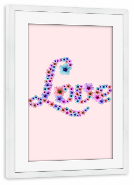 Poster mit Rahmen weiß "Blossom Love" artboxONE - Natur,Floral,Abstrakt - Floral,Flower,Blossom,Love,Quote,Calligraphy,Valentine,Girl,Sweet,Pink