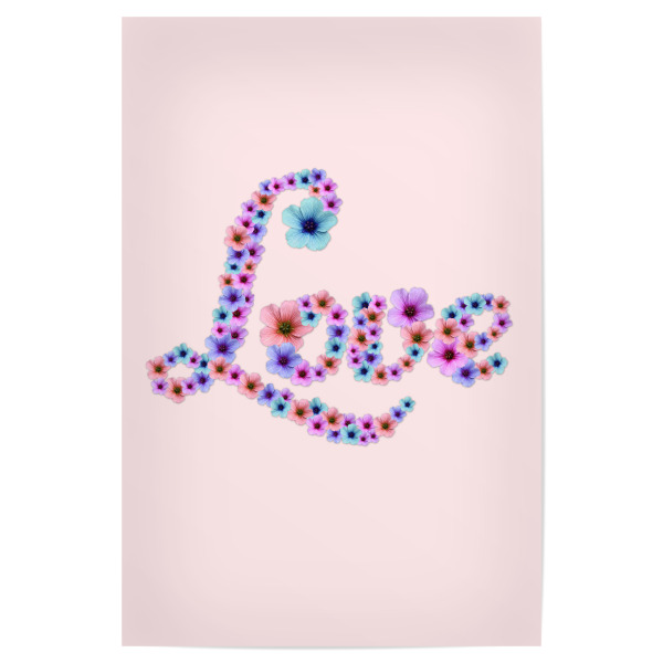 Poster 30x20 cm "Blossom Love" artboxONE - Natur,Floral,Abstrakt - Floral,Flower,Blossom,Love,Quote,Calligraphy,Valentine,Girl,Sweet,Pink