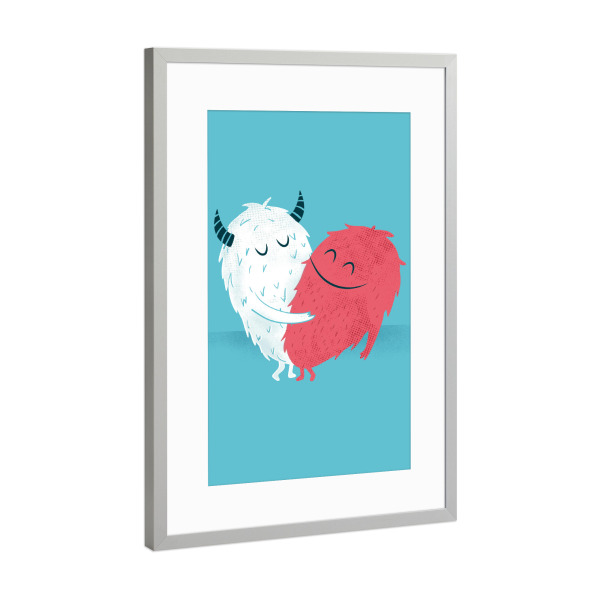 Poster mit Rahmen Silber "Monsters By Heart" artboxONE - Für Kinder,Comic,Für Mama,Für Papa - Monster,Love,Liebe,Funny,Umarmung,Hug,Heart,Herz