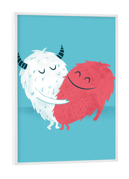 Poster mit weißem Rahmen "Monsters By Heart" artboxONE - Für Kinder,Comic,Für Mama,Für Papa - Monster,Love,Liebe,Funny,Umarmung,Hug,Heart,Herz