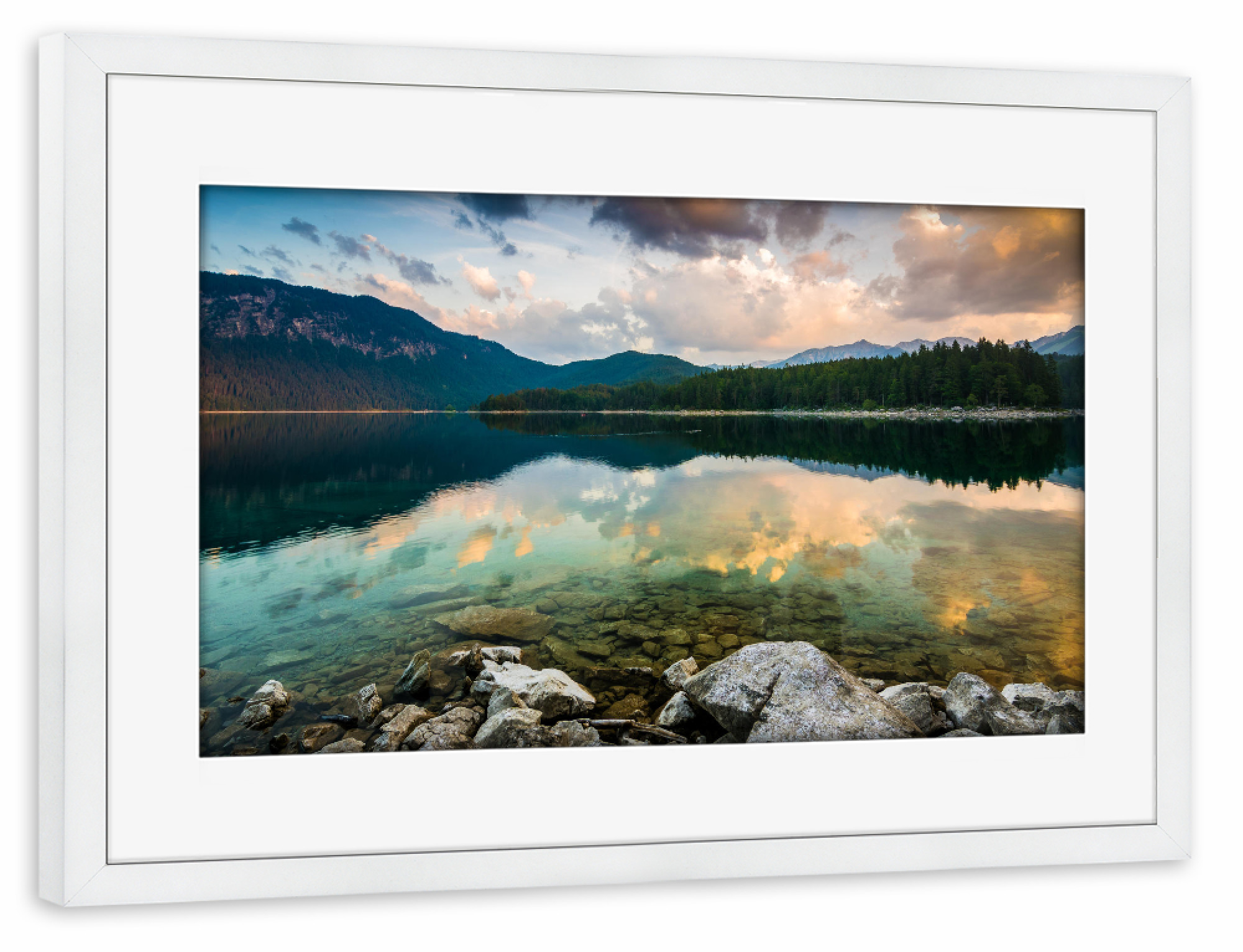 Poster mit Rahmen weiß "Morgen am Eibsee" artboxONE - Natur,Reise