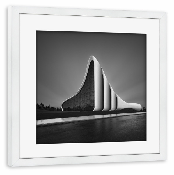 Poster mit Rahmen weiß "Heydar Aliyev Center - Baku" artboxONE - Städte,Abstrakt,Schwarzweiß,Architektur,Streetart,Reise / Asien,Reise / Länder