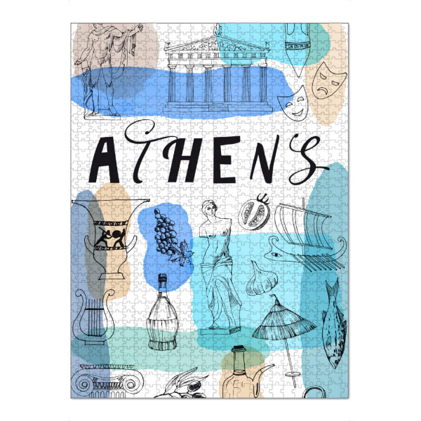Puzzle Ravensburger "Athens 2" artboxONE - Städte,Reise,Schwarzweiß - Athen,Greece,Illustration,Watercolor,Landmark - Bild athen