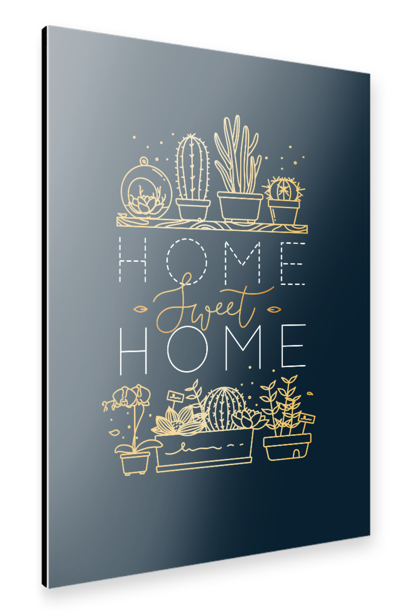 Alu-Dibond "Shelf with flowers sweet home gold" 75x50 cm artboxONE