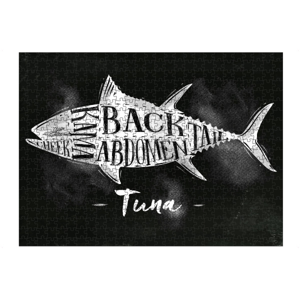 Puzzle Ravensburger "Tuna cutting scheme chalk" artboxONE - Tiere,Essen & Trinken,Schwarzweiß