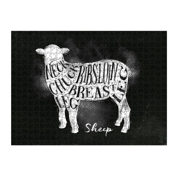 Puzzle Ravensburger "Sheep lamb cutting scheme chalk" artboxONE - Essen & Trinken,Schwarzweiß,Essen & Trinken / Obst & Gemüse