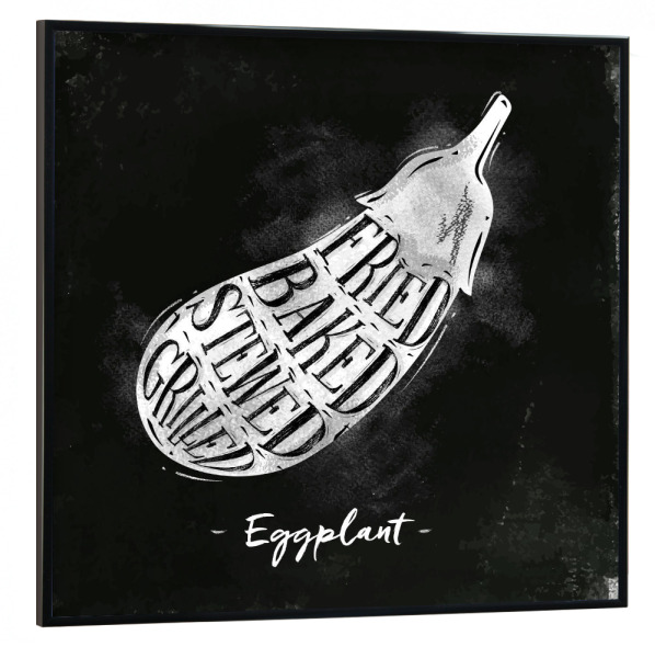 Poster mit schwarzem Rahmen 30x30 cm "Eggplant cutting scheme chalk" artboxONE - Essen & Trinken,Schwarzweiß,Essen & Trinken / Obst & Gemüse