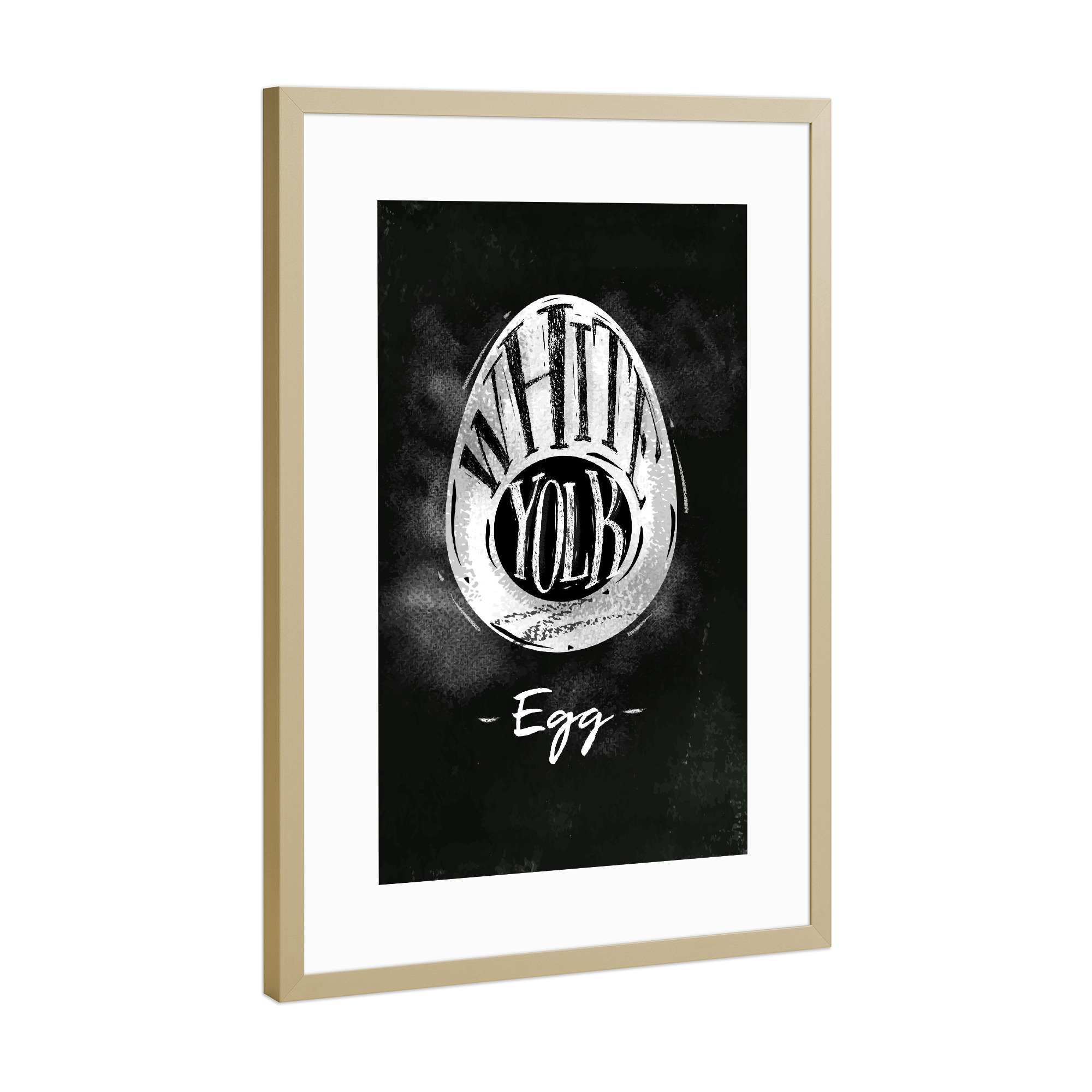 Poster mit Rahmen Gold "Egg cutting scheme chalk" artboxONE - Tiere,Essen & Trinken,Schwarzweiß