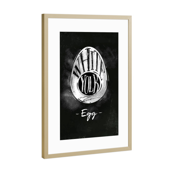 Poster mit Rahmen Gold "Egg cutting scheme chalk" artboxONE - Tiere,Essen & Trinken,Schwarzweiß