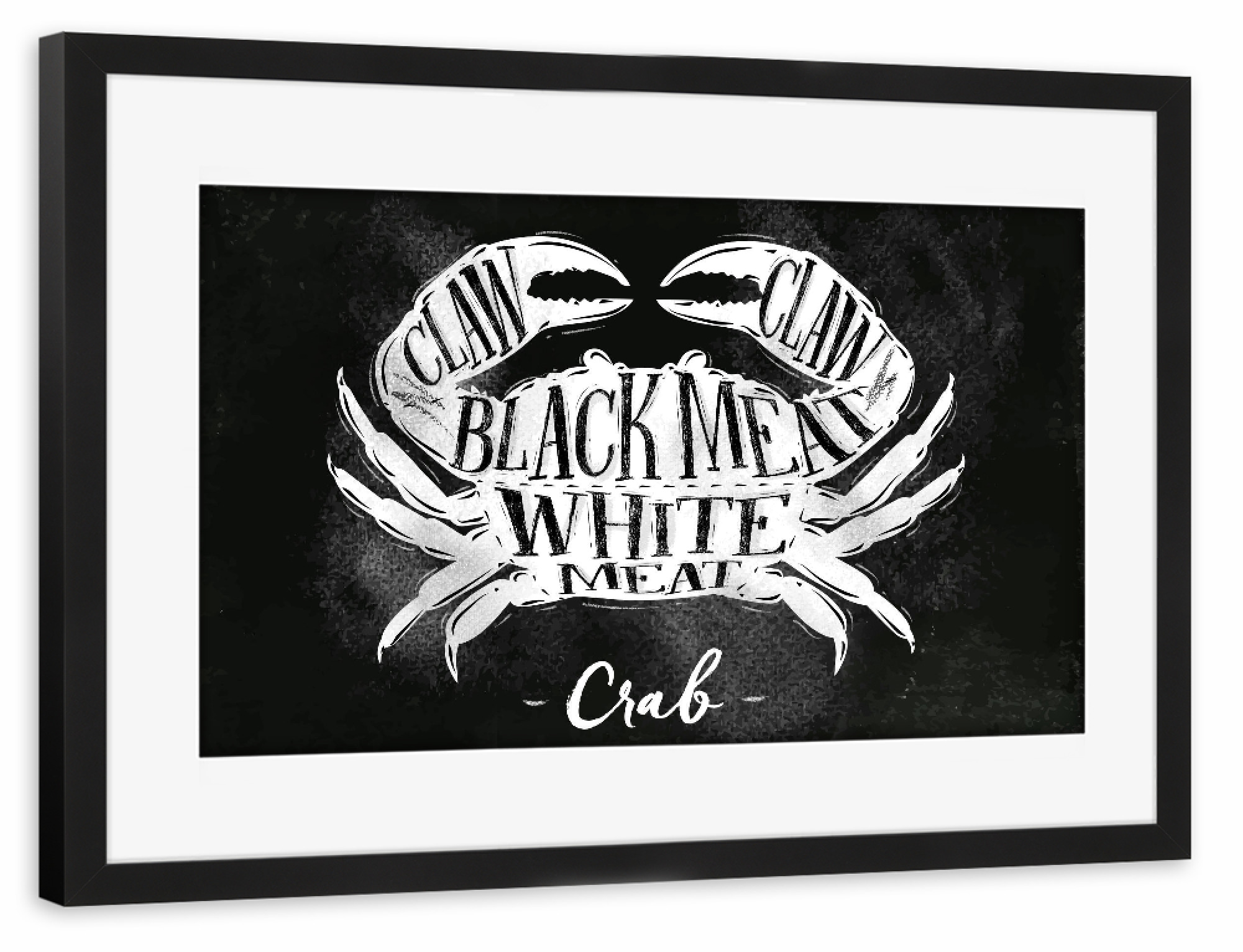 Poster mit Rahmen schwarz "Crab cutting scheme chalk" artboxONE - Tiere,Essen & Trinken,Schwarzweiß