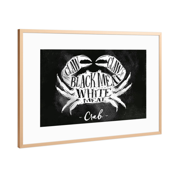 Poster mit Rahmen Kupfer "Crab cutting scheme chalk" artboxONE - Tiere,Essen & Trinken,Schwarzweiß