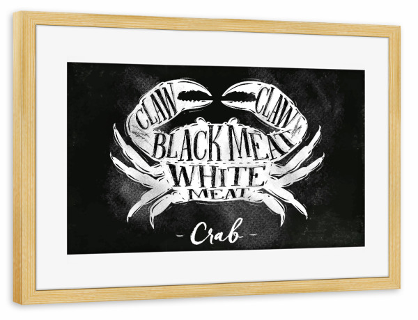 Poster mit Rahmen kiefer "Crab cutting scheme chalk" artboxONE - Tiere,Essen & Trinken,Schwarzweiß