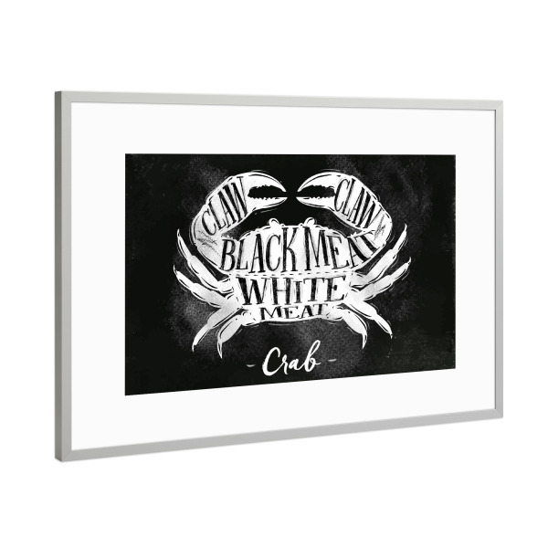 Poster mit Rahmen Silber "Crab cutting scheme chalk" artboxONE - Tiere,Essen & Trinken,Schwarzweiß