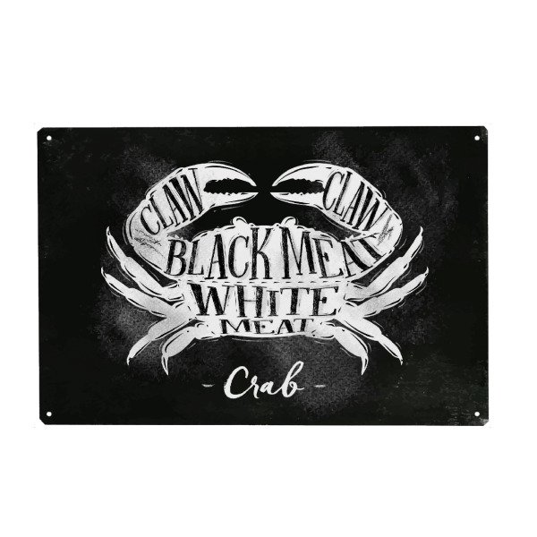 Metall Poster "Crab cutting scheme chalk" artboxONE - Tiere,Essen & Trinken,Schwarzweiß