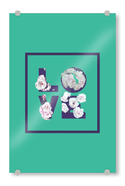 Acrylglasbild "Floral Uv LOVE" artboxONE - Typografie,Natur,Floral,Liebe,Ultraviolet