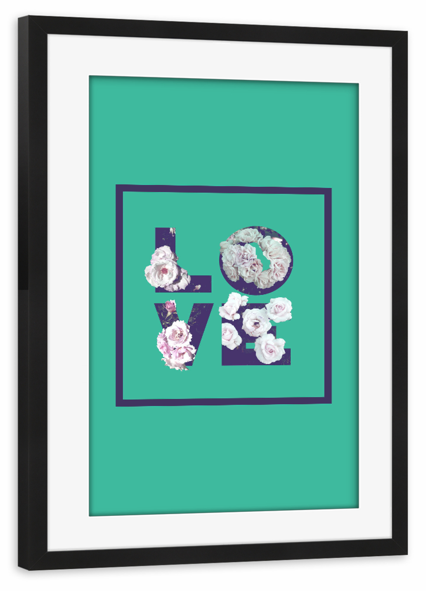 Poster mit Rahmen schwarz "Floral Uv LOVE" artboxONE - Typografie,Natur,Floral,Liebe,Ultraviolet