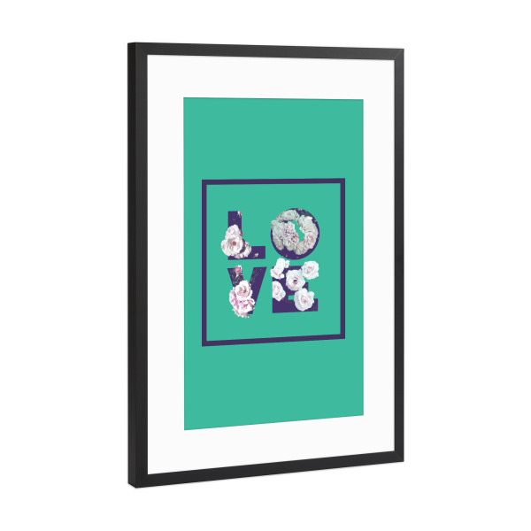 Poster mit Rahmen Schwarz (Metallic) "Floral Uv LOVE" artboxONE - Typografie,Natur,Floral,Liebe,Ultraviolet