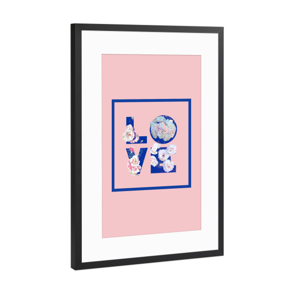 Poster mit Rahmen Schwarz (Metallic) "Floral LOVE" artboxONE - Typografie,Natur,Floral,Liebe