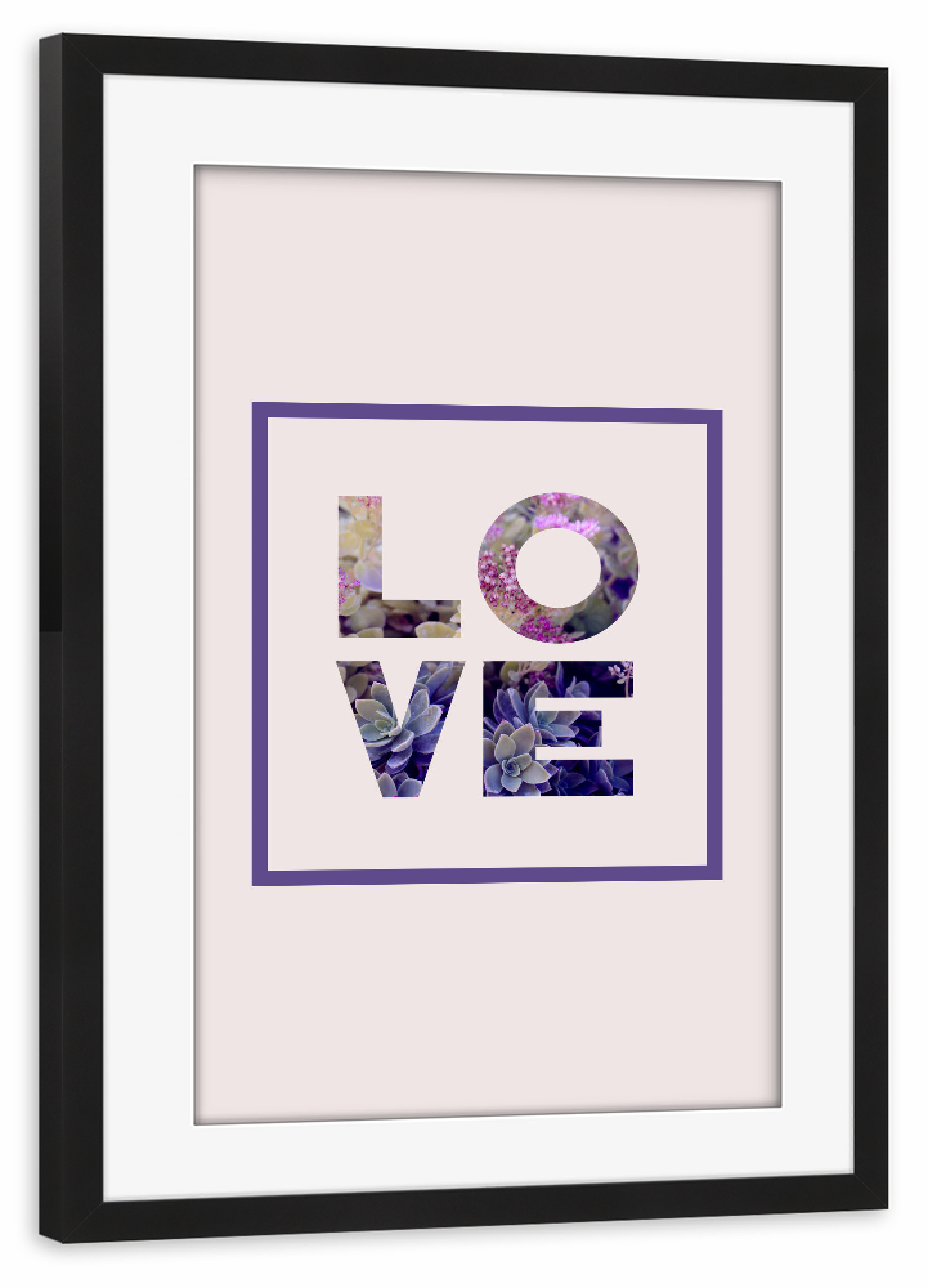 Poster mit Rahmen schwarz "Succulent Uv LOVE" artboxONE - Typografie,Natur,Floral,Liebe,Ultraviolet