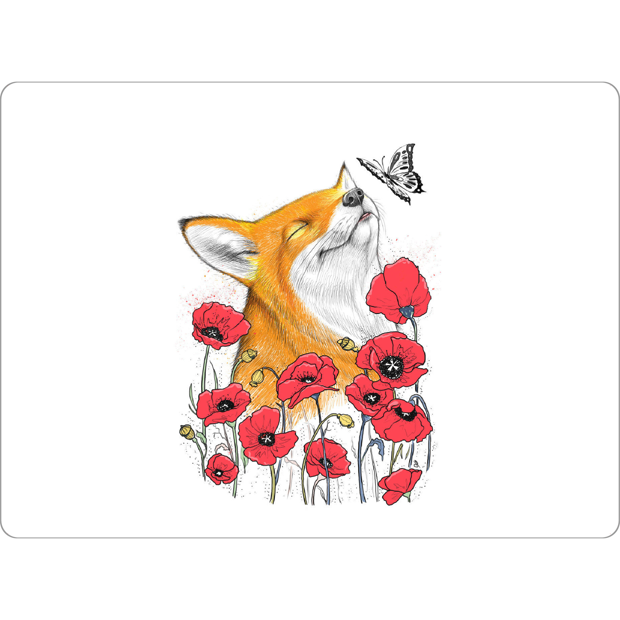 Tischset "Fox in poppies" artboxONE - Floral,Tiere - Fuchs,Fuchs print,Fuchs,Mohn,Blumen,Tier,Natur,Schmetterling - Bild fuchs