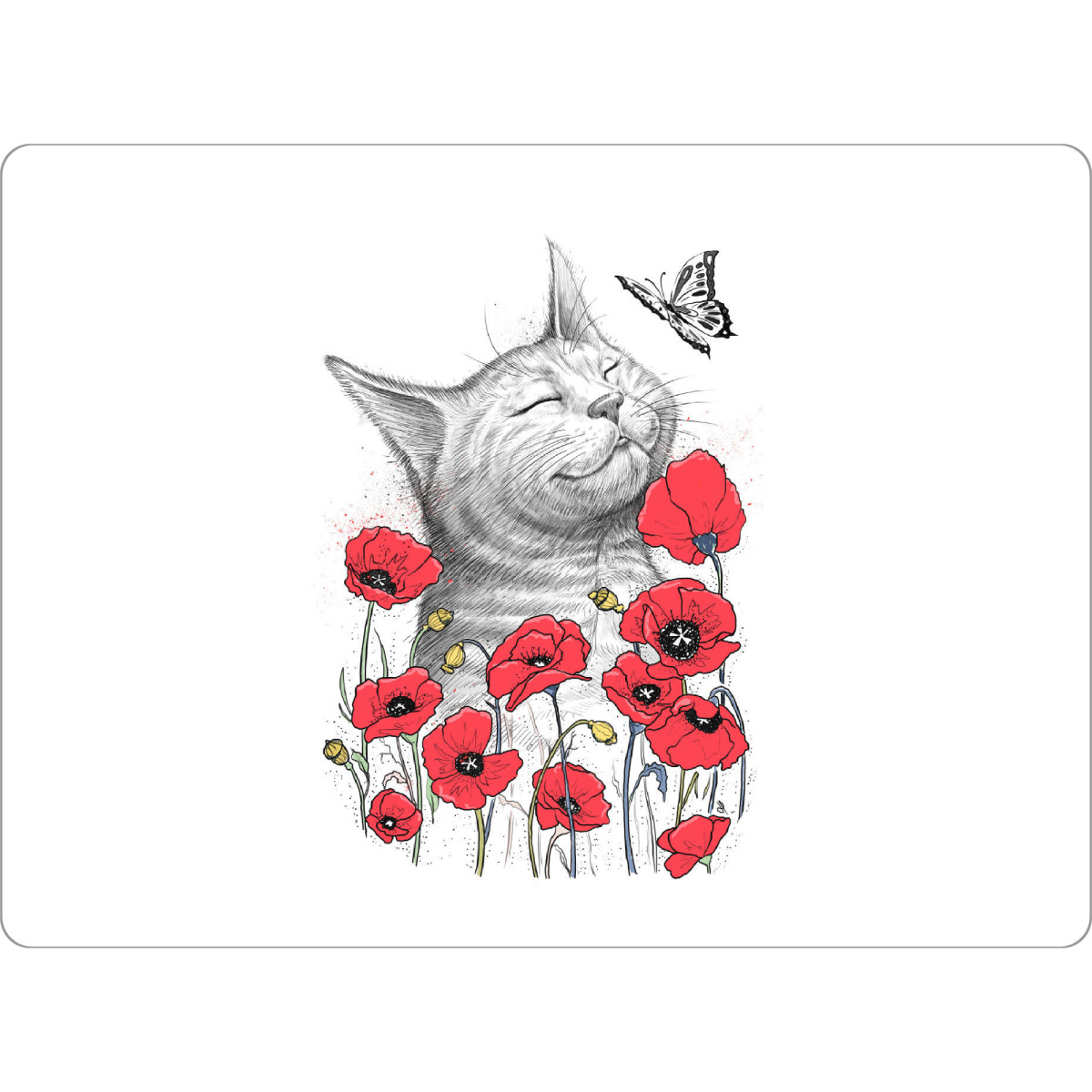 Tischset "Cat in poppies" artboxONE - Floral,Tiere - Katze,Süße katzen,Mohn,Schmetterling,Frühling,Blumen,Tier - Bild katze