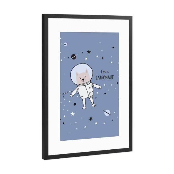 Poster mit Rahmen Schwarz (Metallic) "I'm a Catronaut" artboxONE - Für Kinder,Tiere,Galaxy - Cat,Katze,Astronaut,Weltall,Galaxie