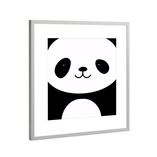 Poster mit Rahmen Silber "Animal muzzle panda" artboxONE - Für Kinder,Tiere,Comic,Schwarzweiß