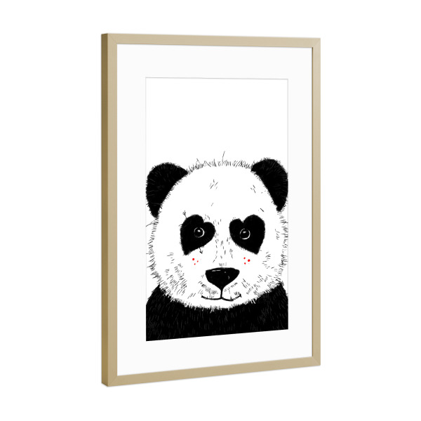 Poster mit Rahmen Gold "Panda Love" artboxONE - Tiere,Comic,Schwarzweiß,Liebe - Liebe,Love,Panda,Panda bear,Pandabär,Herz,Heart,Animal,Tier