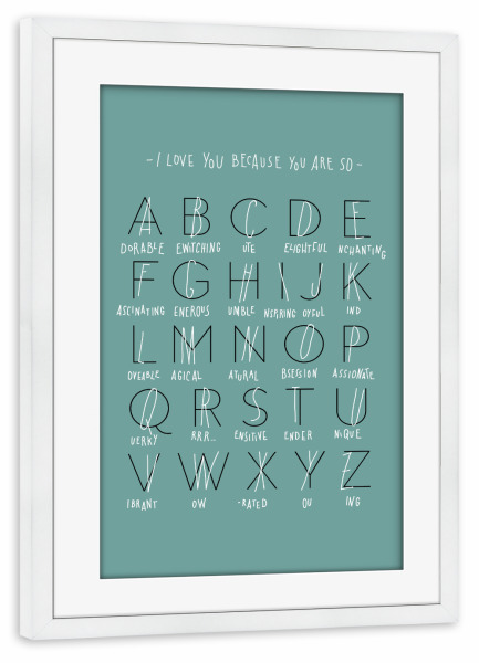Poster mit Rahmen weiß "ABC Of Love" artboxONE - Typografie,Liebe - Love,Liebe,Abc,Alphabet,Typography,Typografie poster