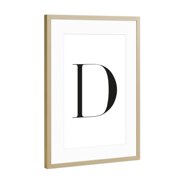 Poster mit Rahmen Gold "Minimalistischer Buchstabe D" artboxONE - Schwarzweiß,Buchstaben,Buchstaben / D