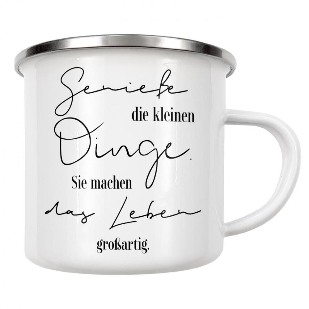 Emaille Tasse "Kleine großartige Dinge" artboxONE - Typografie,Schwarzweiß,Für Mama