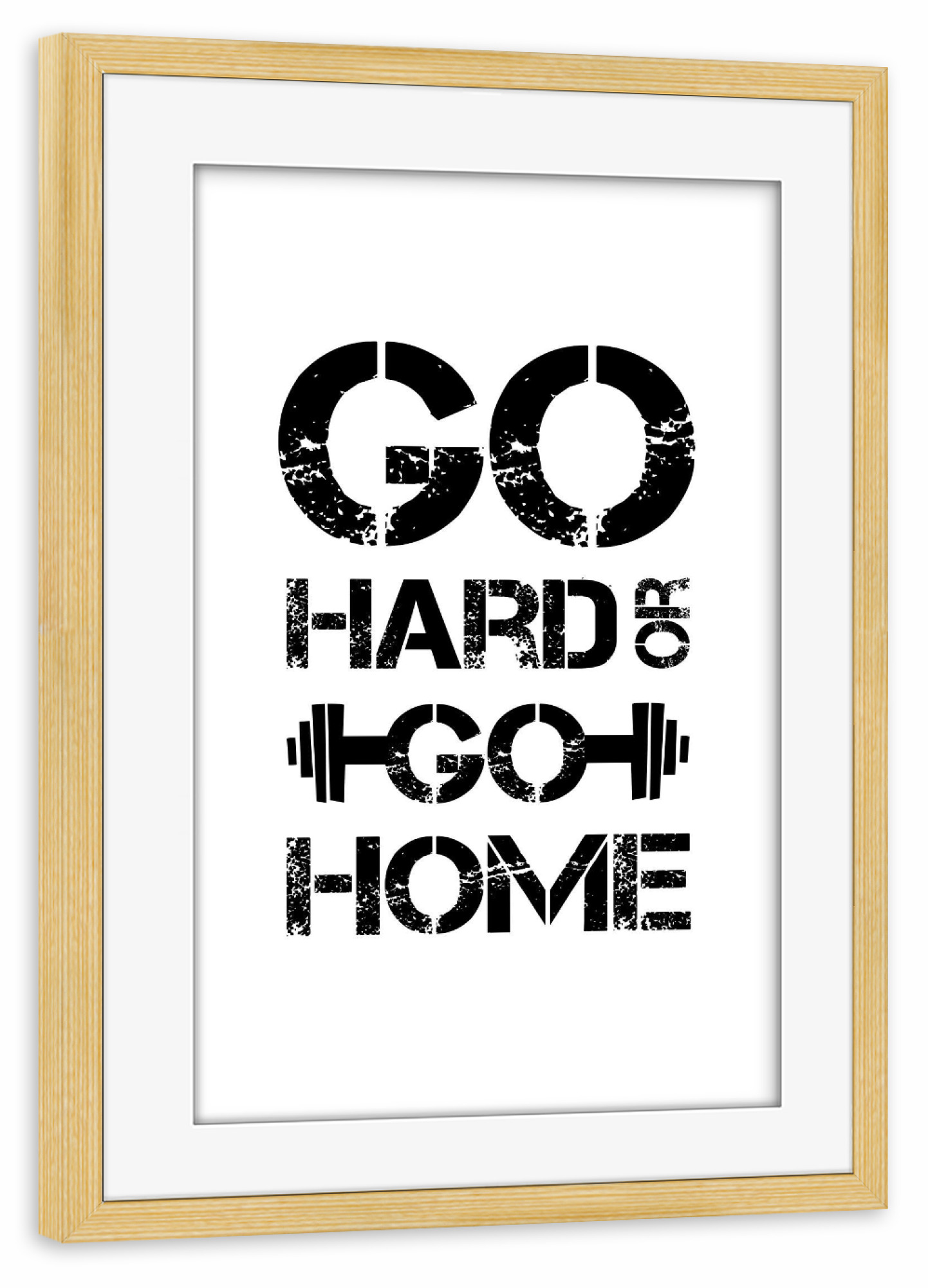 Poster mit Rahmen kiefer "Go hard" artboxONE - Typografie,Schwarzweiß,Sport,Sport / Motivation,Männer