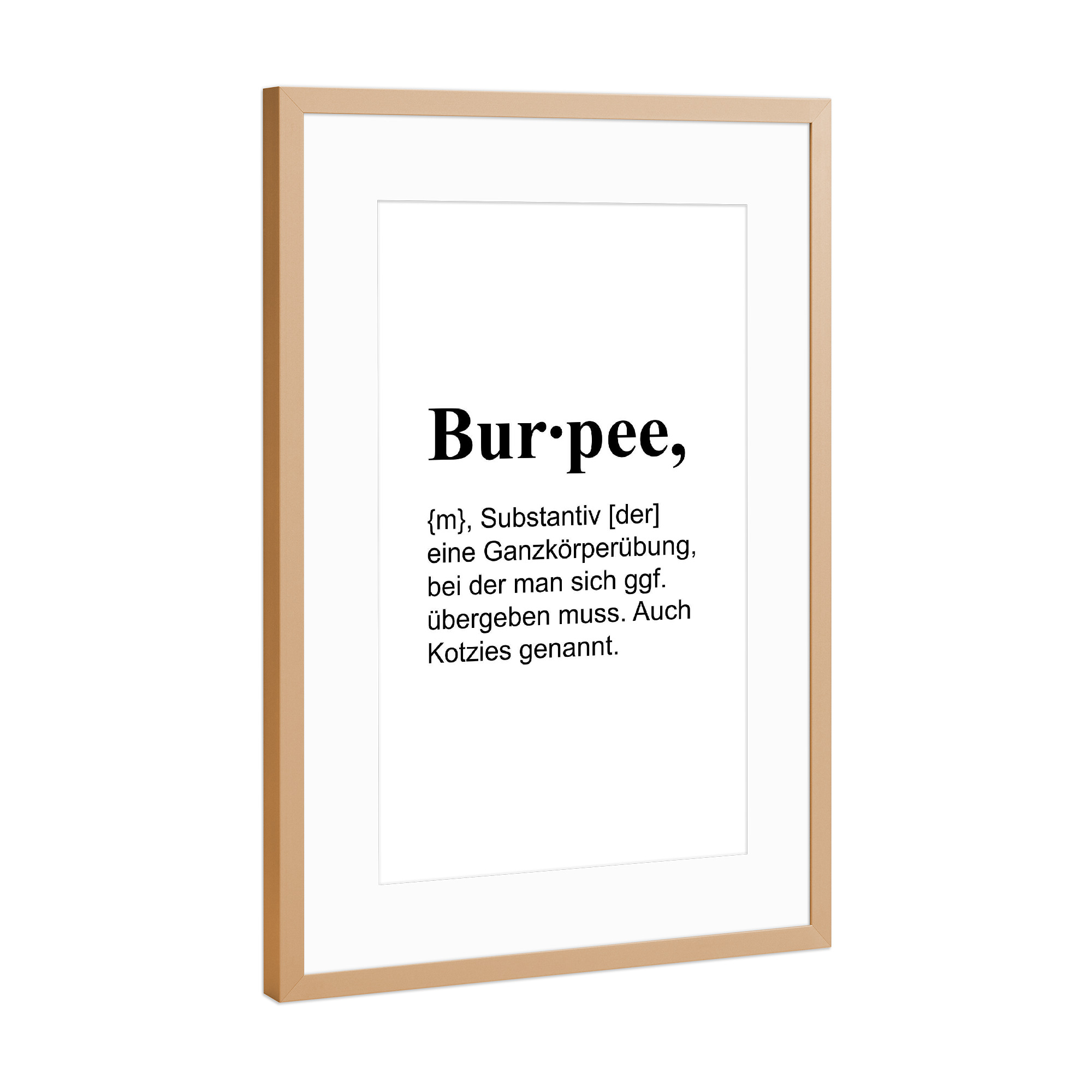 Poster mit Rahmen Kupfer "Burpee" artboxONE - Typografie,Schwarzweiß,Lustig - Fitness,Gym,Workout,Training,Burpee,Definition,Fit,Sport