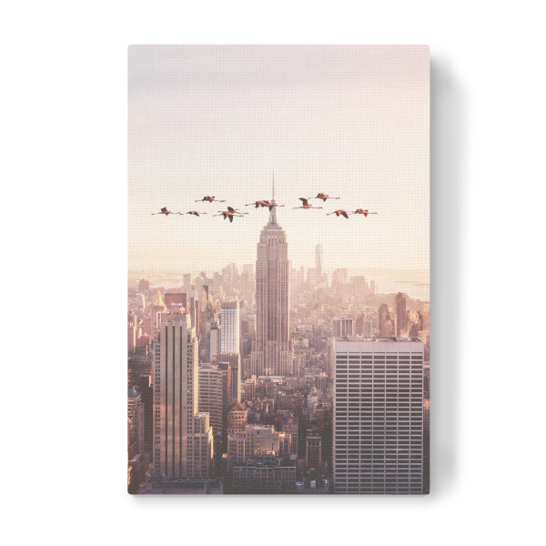 Leinwandbild "Flamingos in New York" artboxONE - Städte / New York,Reise,Tiere,Abstrakt,Fiktion