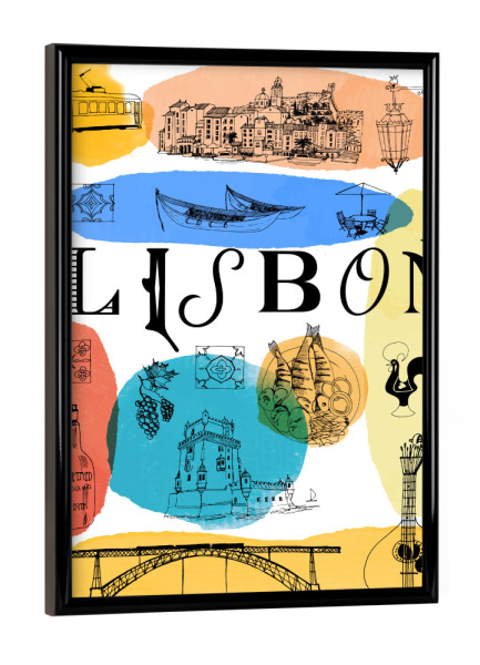 Poster mit schwarzem Rahmen "Lisbon 3" artboxONE - Städte,Reise - Lisbon,Portugal,Illustration,Watercolor,Landmark,Lissabon
