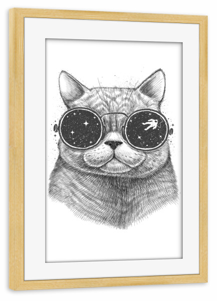 Poster mit Rahmen kiefer "Space cat" artboxONE - Tiere,Schwarzweiß,Galaxy